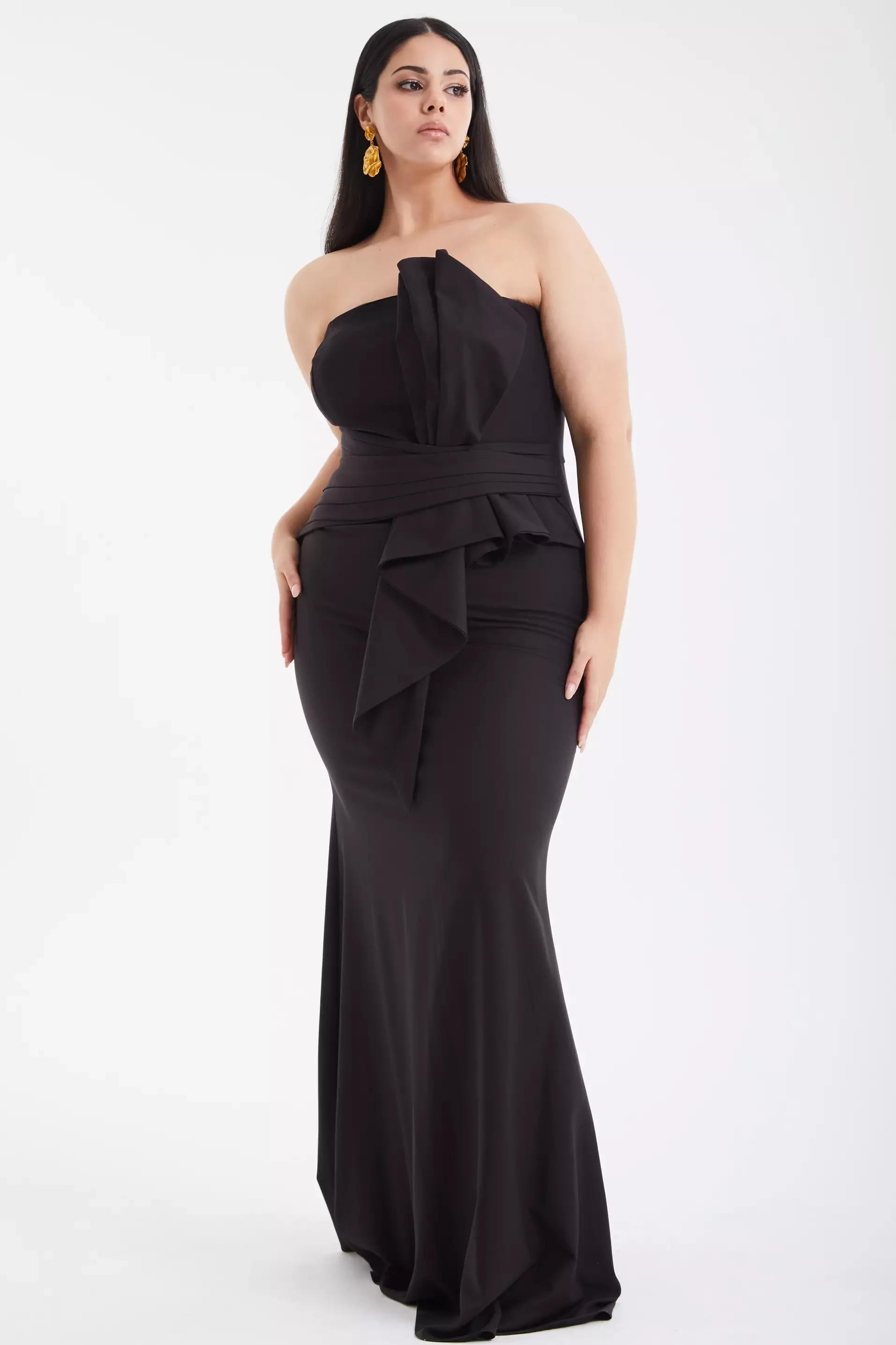 Black plus size crepe strapless maxi dress