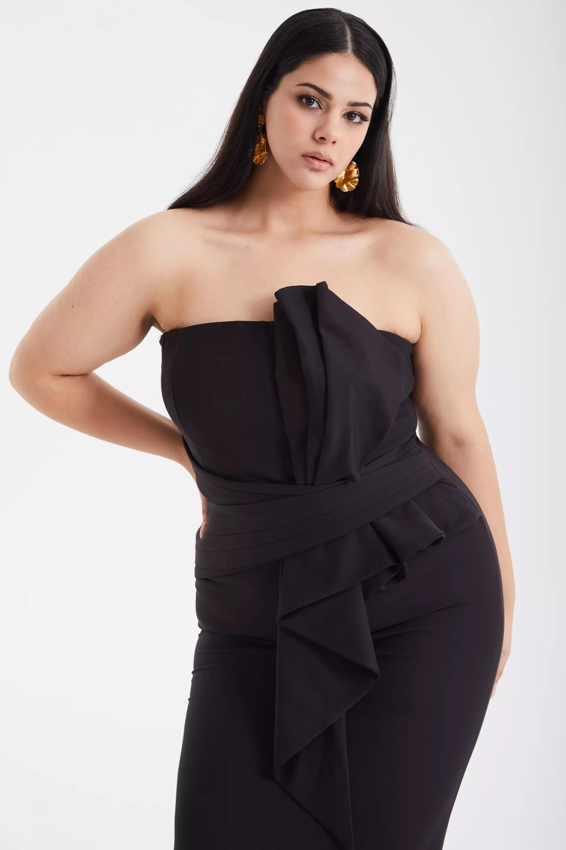 Black plus size crepe strapless maxi dress