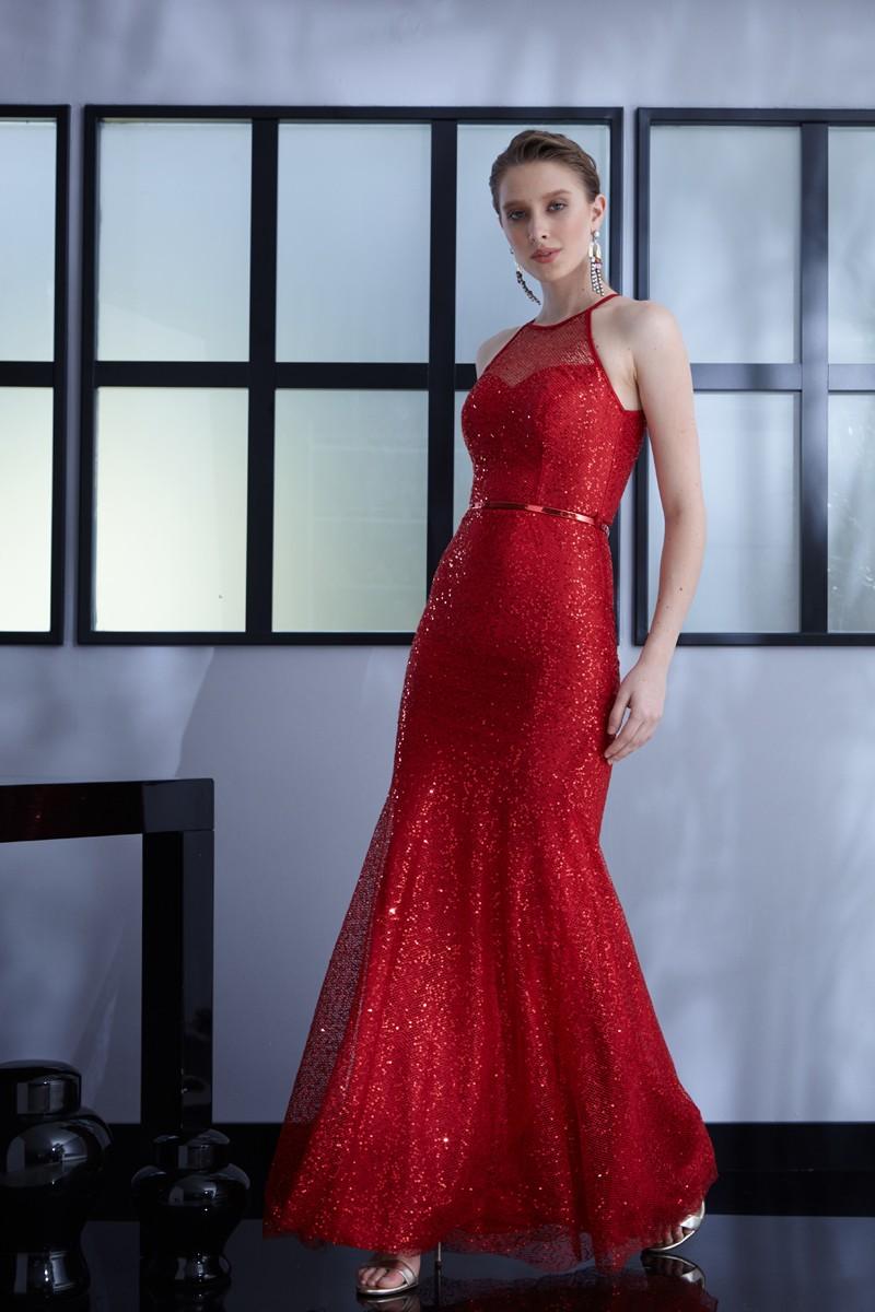 Red Sequined Maxi Sleeveless Dress