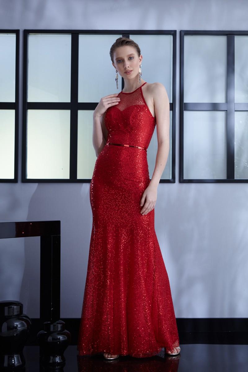 Red Sequined Maxi Sleeveless Dress