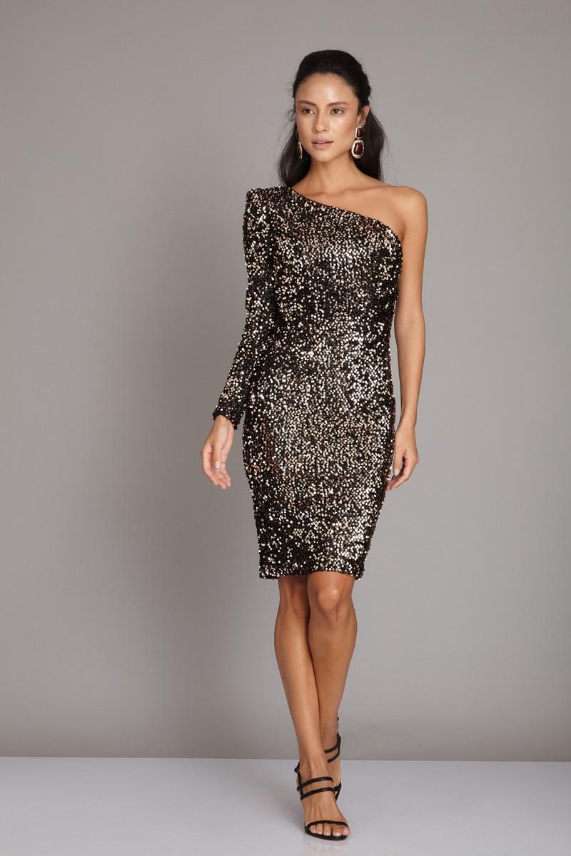 Gold Sequined Mini Dress