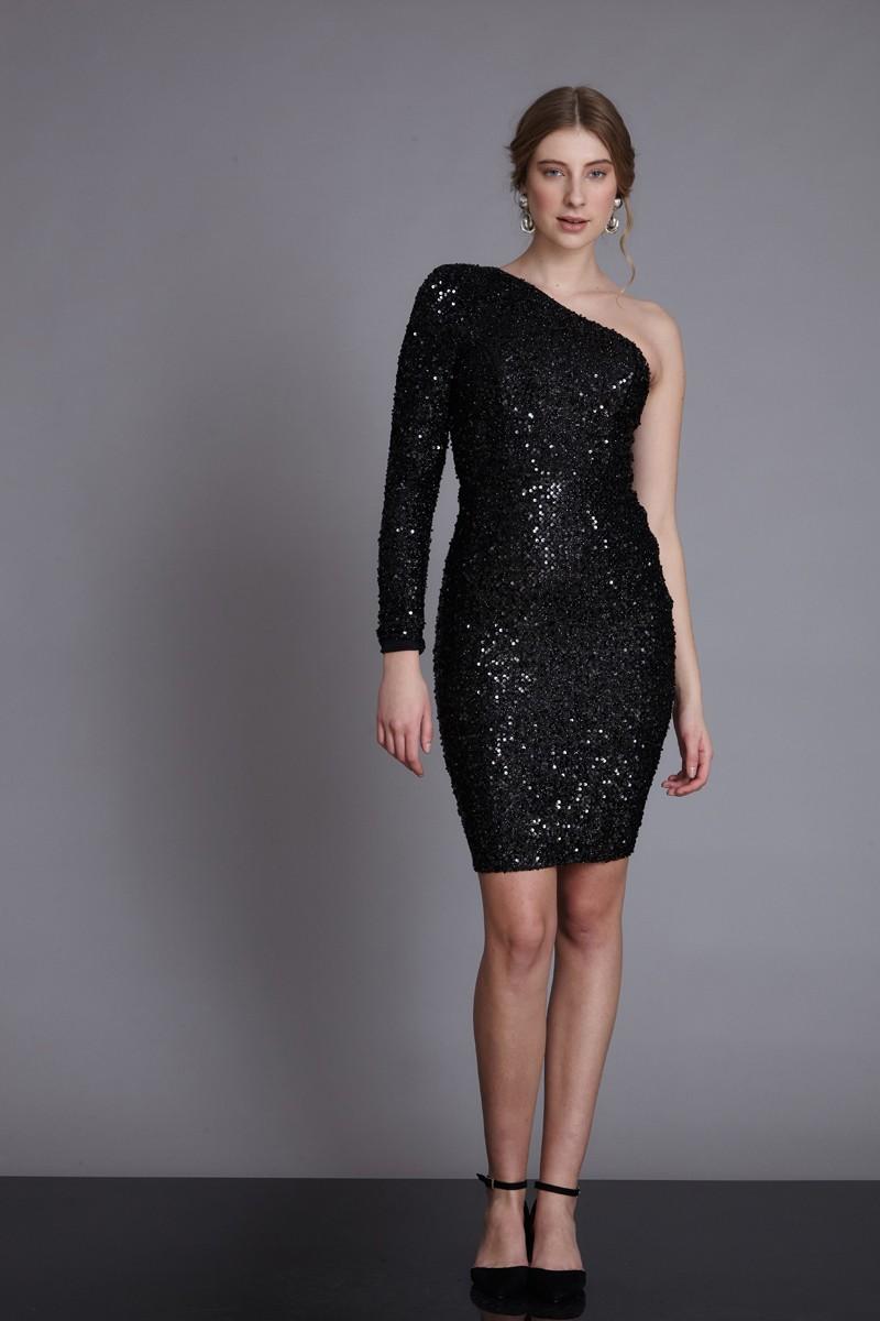 Black Sequined Mini Dress