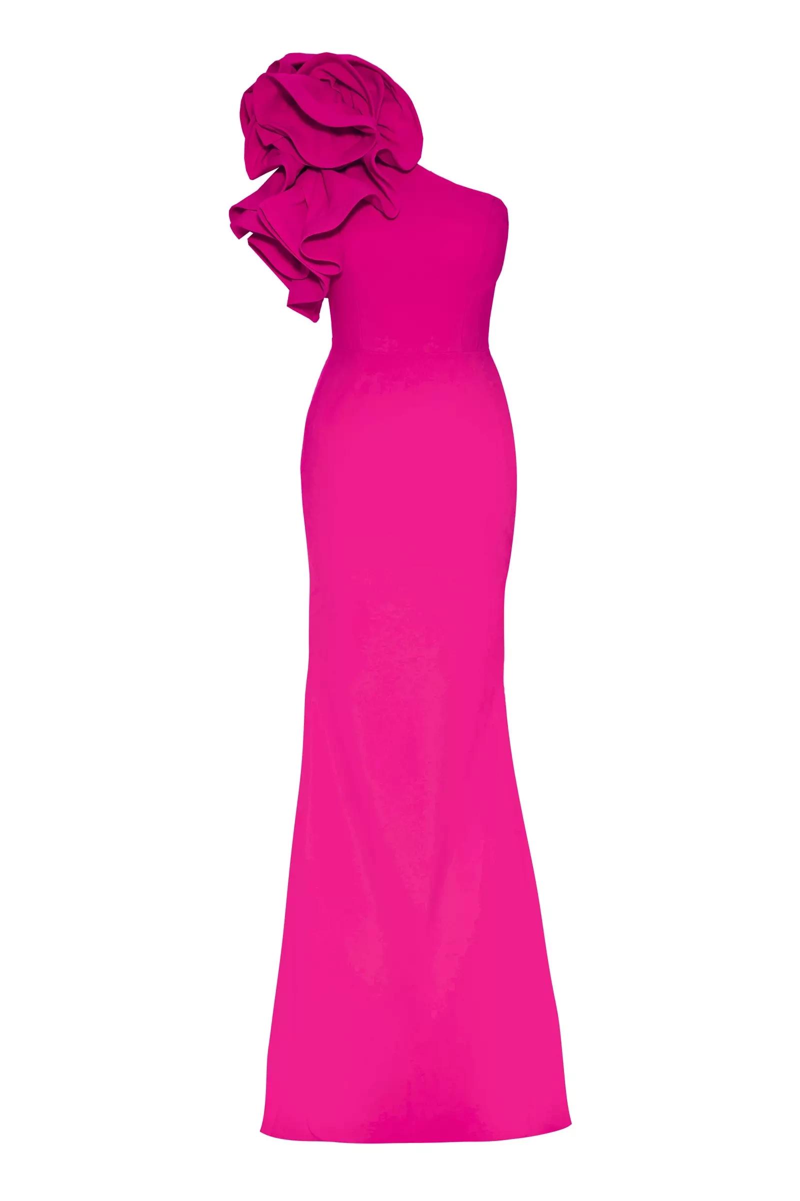 Fuchsia crepe one arm maxi dress