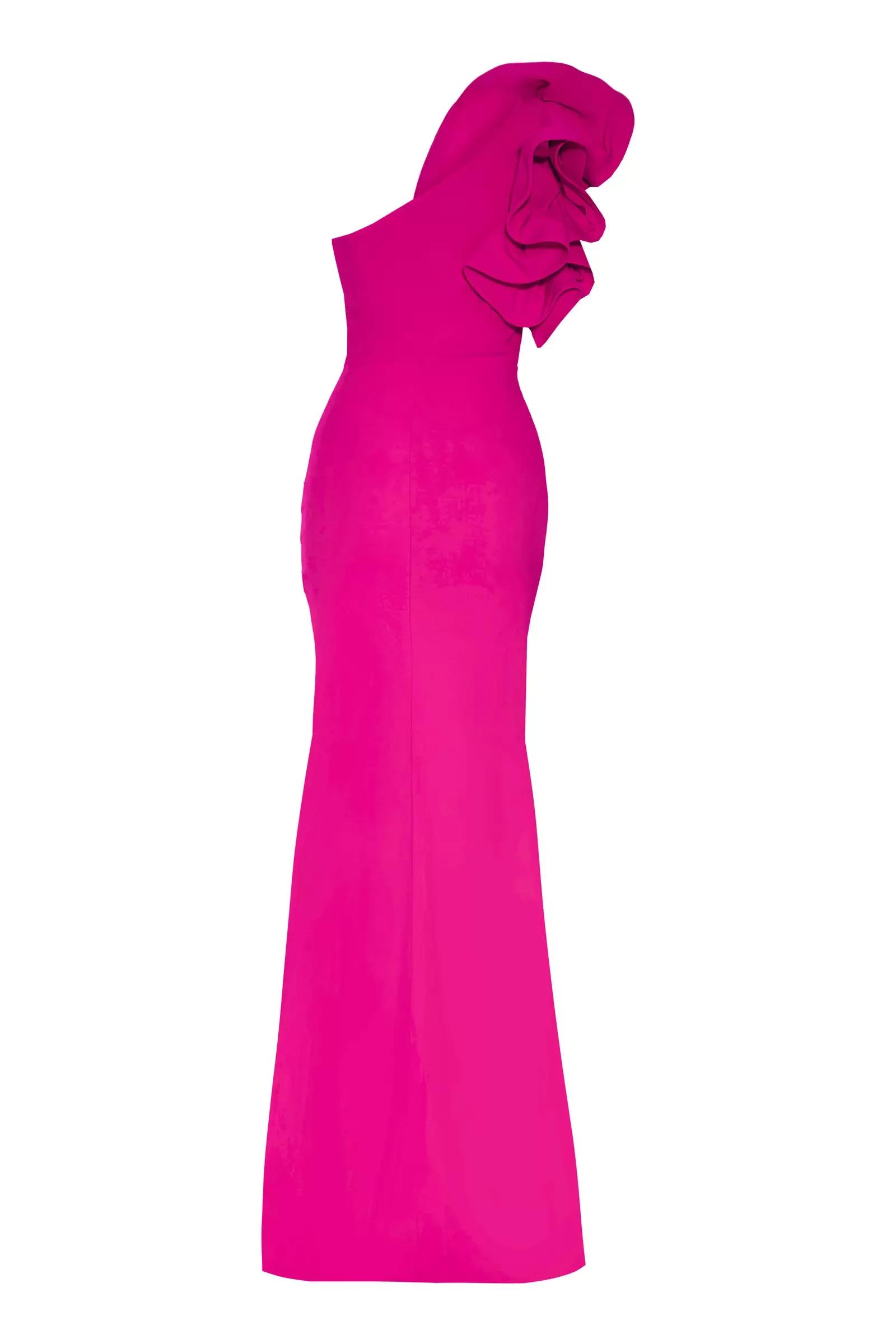 Fuchsia crepe one arm maxi dress