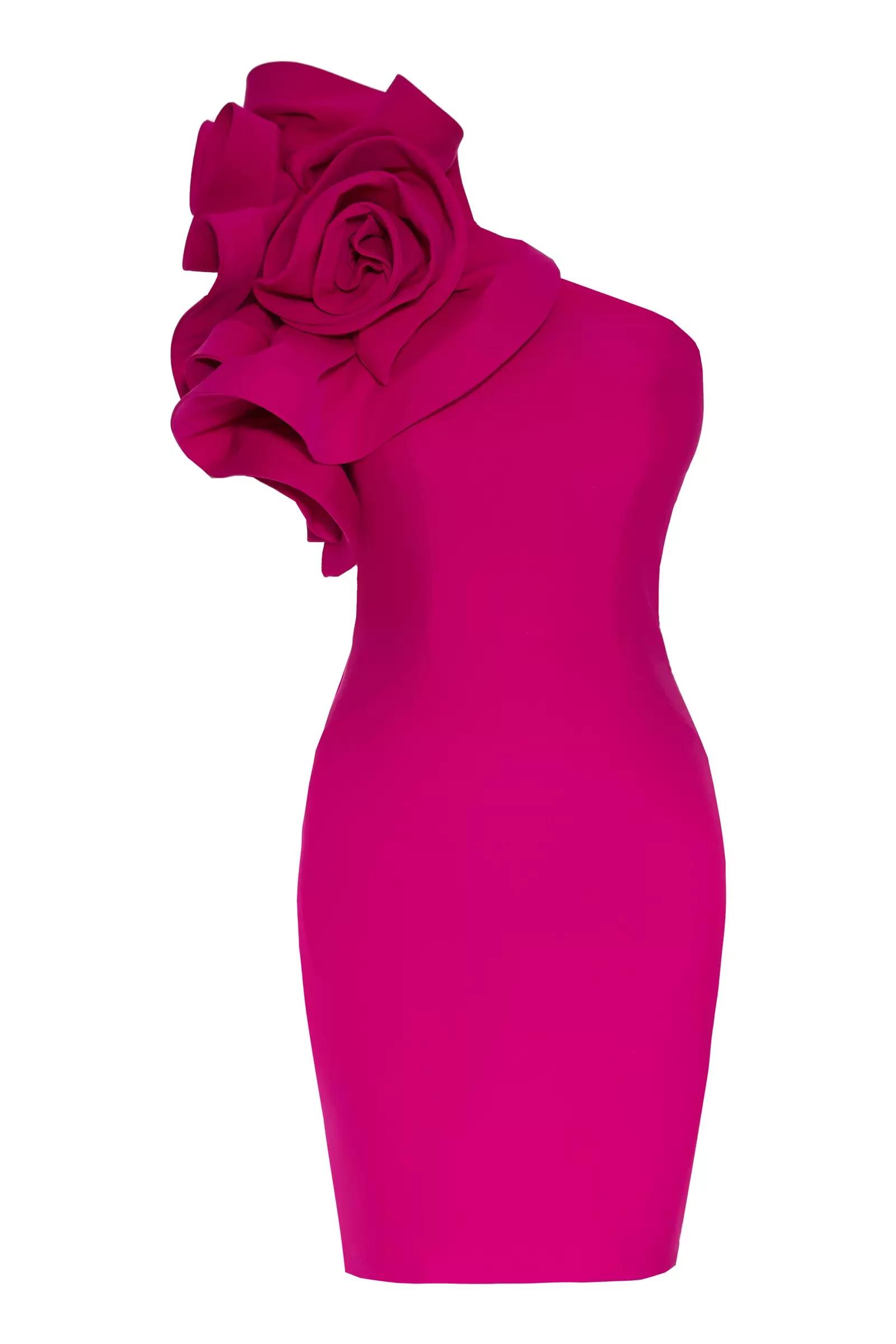 Fuchsia crepe one arm mini dress