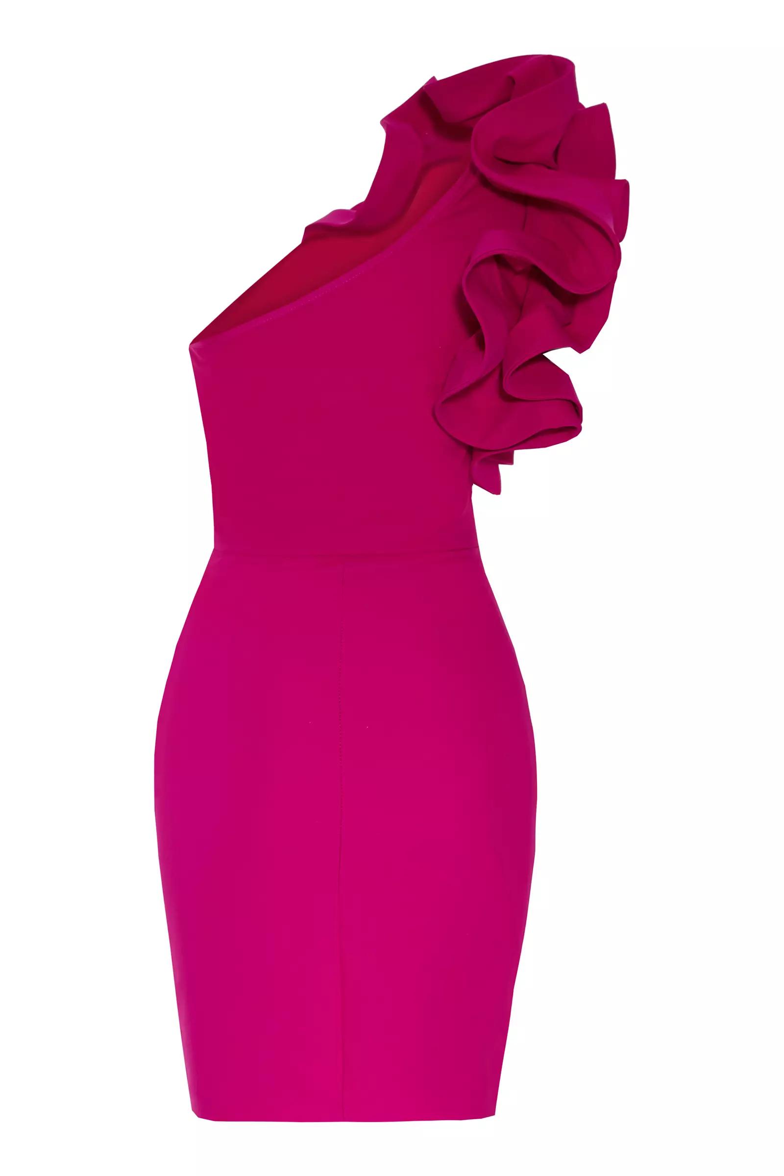 Fuchsia crepe one arm mini dress