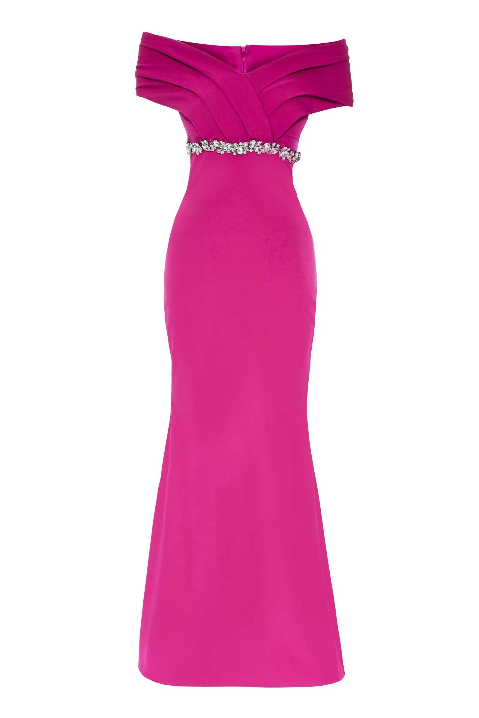 Fuchsia crepe sleeveless long dress