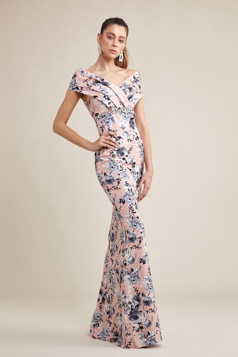 Print Y19 Crepe Short Sleeve Maxi Dress