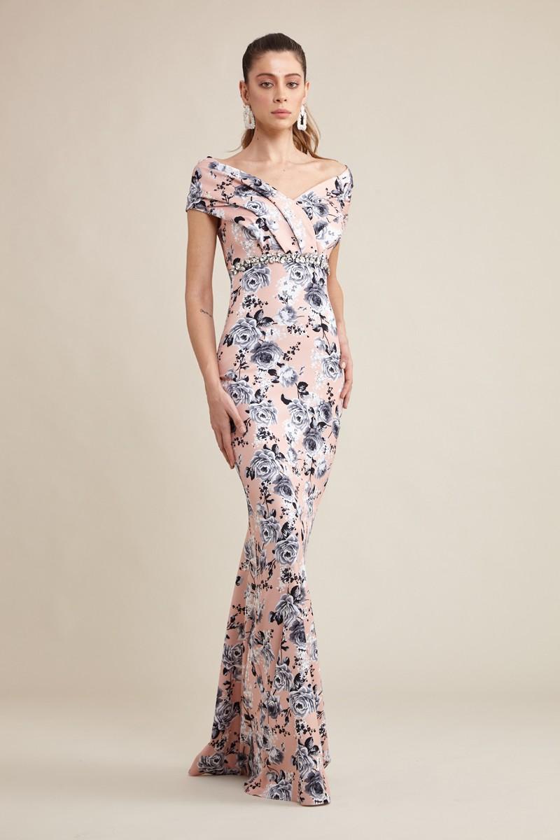 Print Y19 Crepe Short Sleeve Maxi Dress