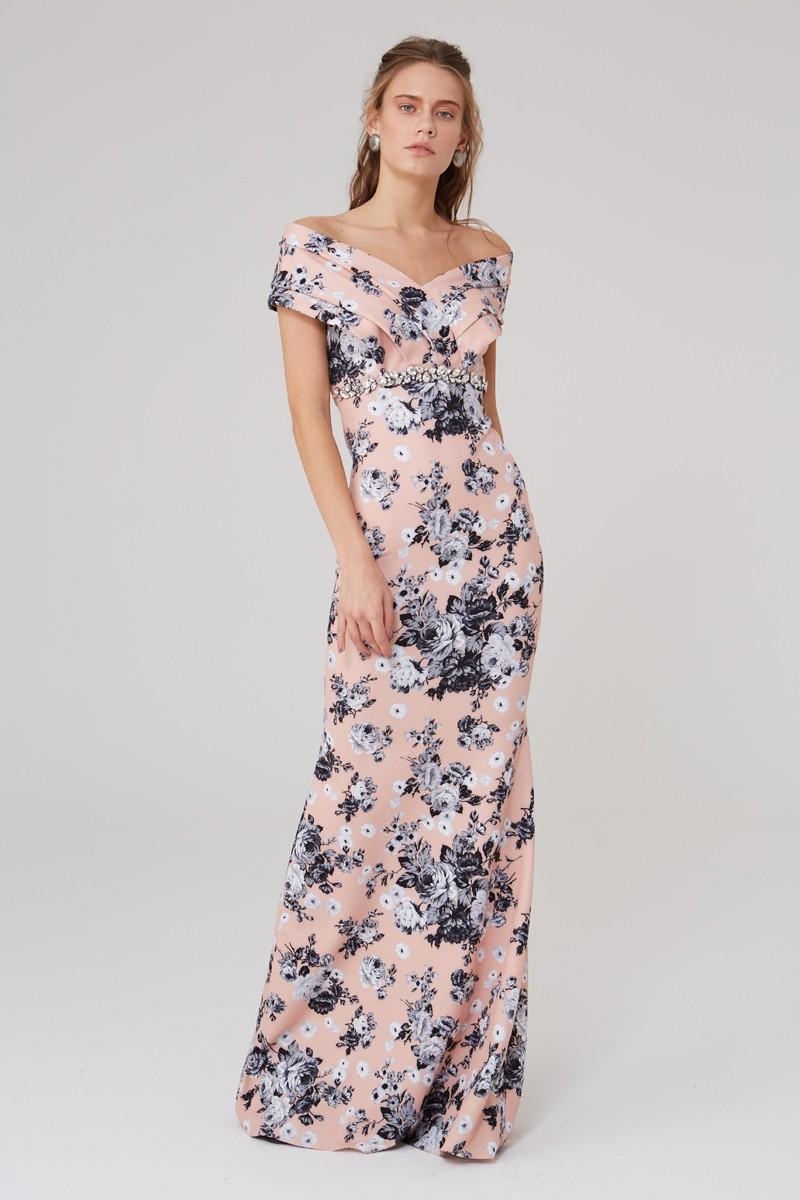 Print Y18 Crepe Short Sleeve Maxi Dress