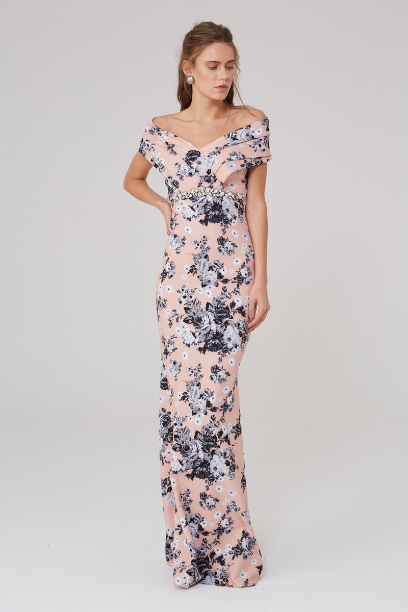 Print Y18 Crepe Short Sleeve Maxi Dress