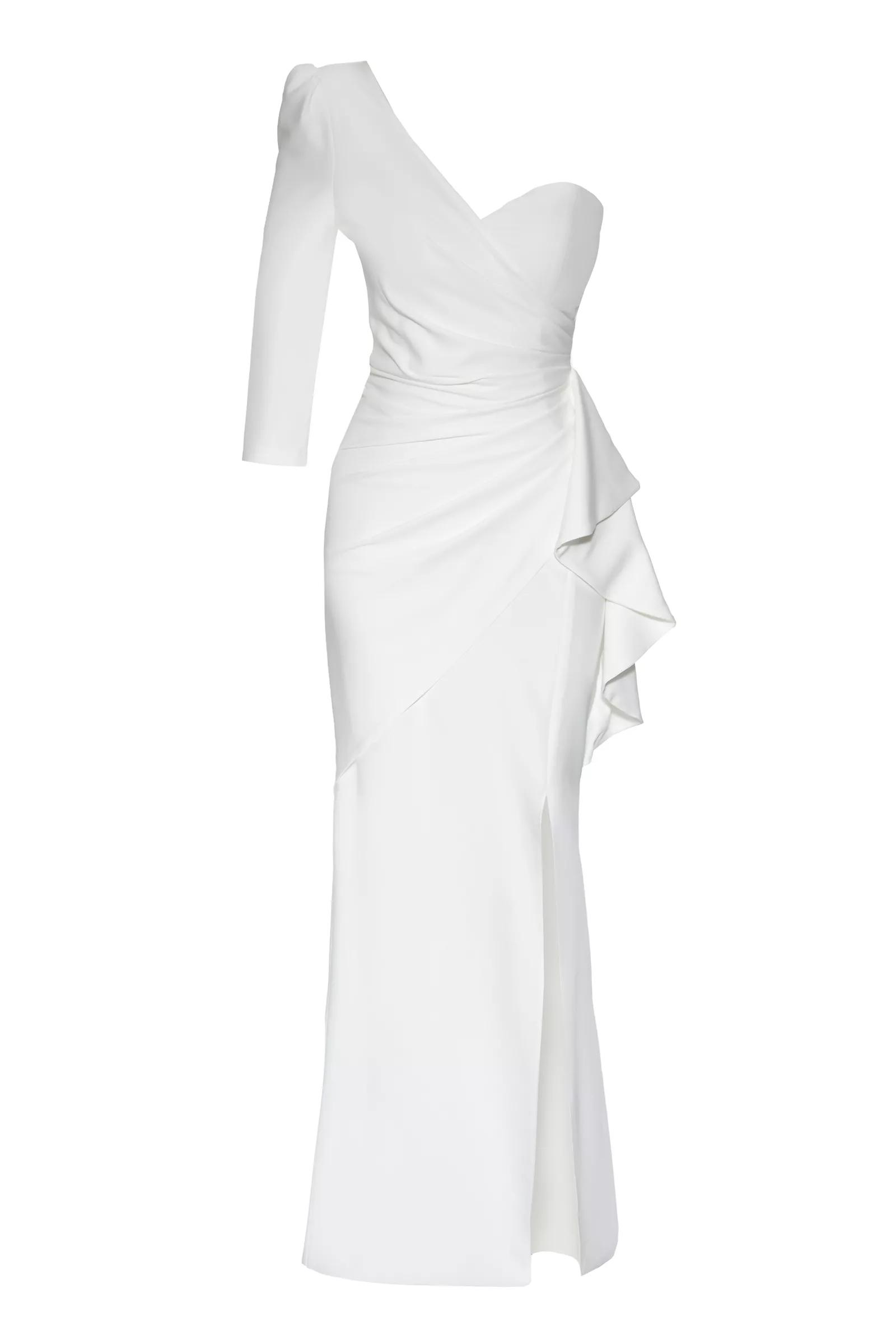 White Crepe One Arm Maxi Dress