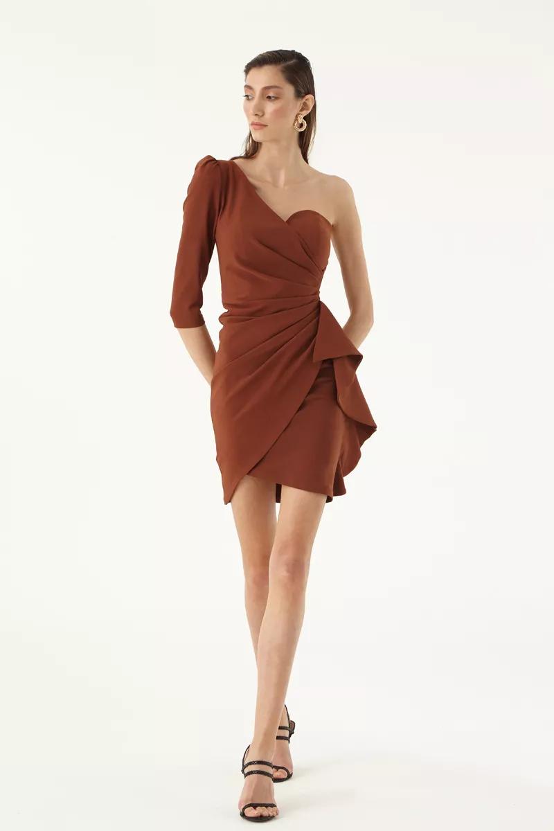 Brown Crepe Mini Dress