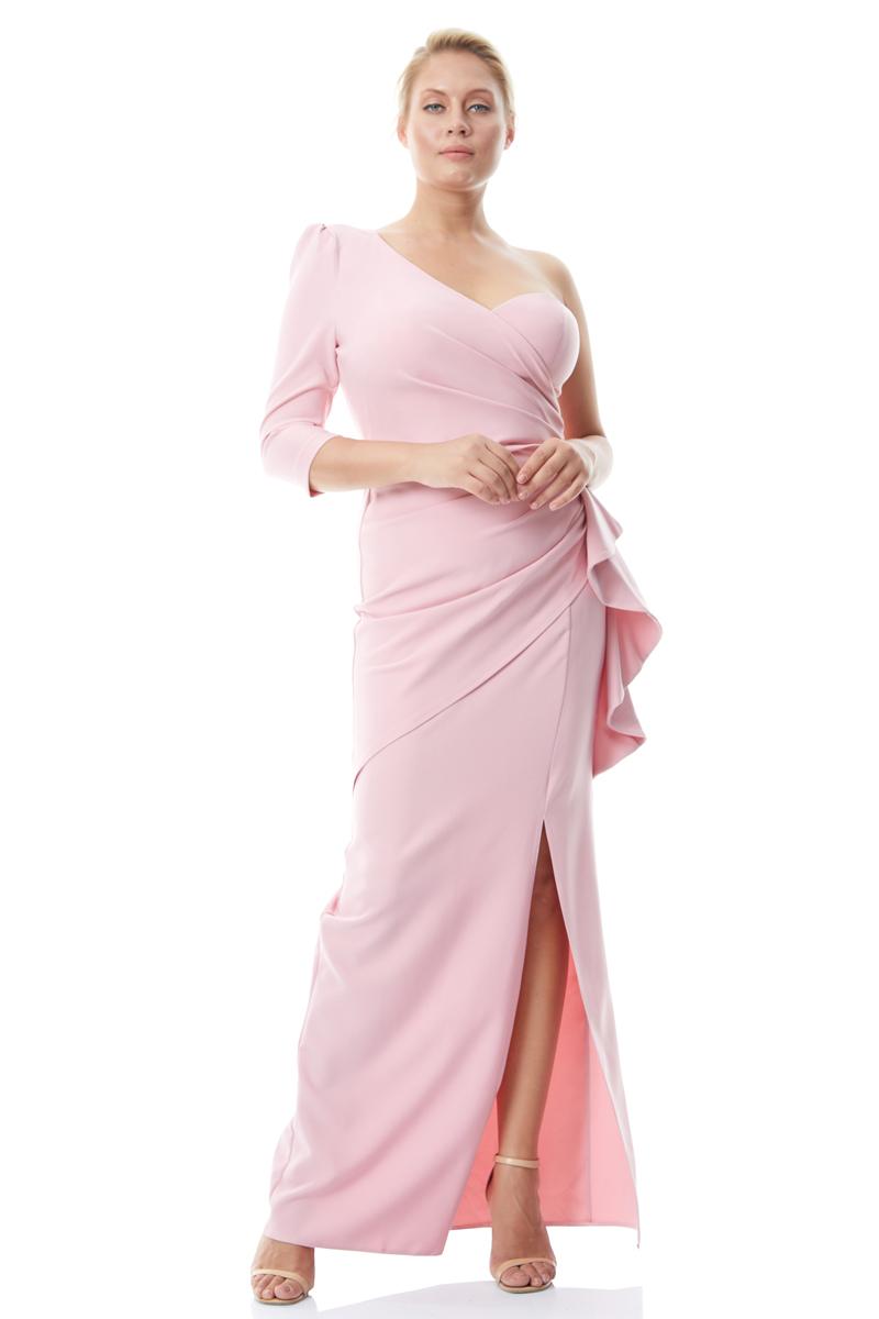 Blush plus size crepe one arm maxi dress