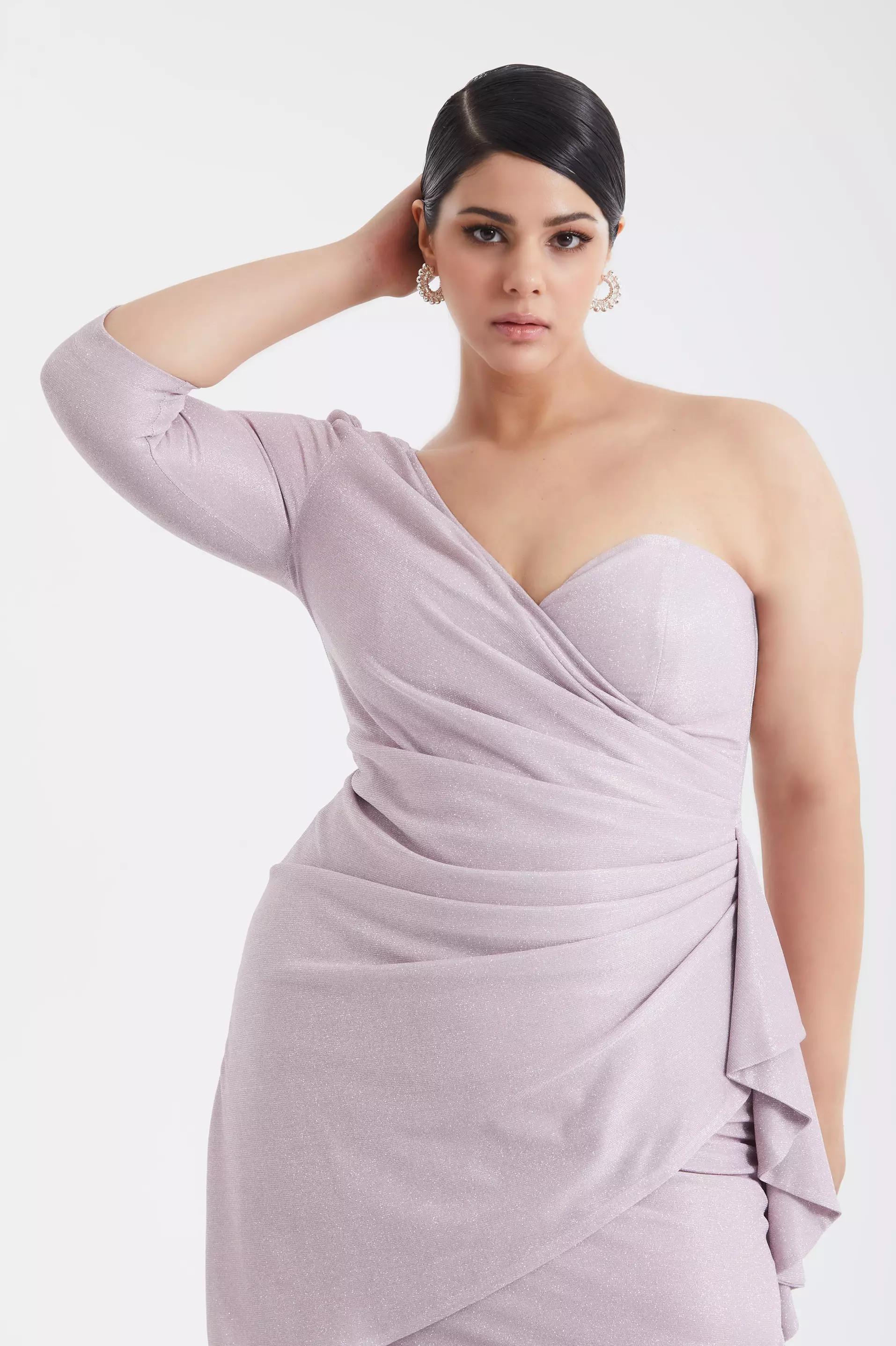 Blush plus size glare one arm mini dress