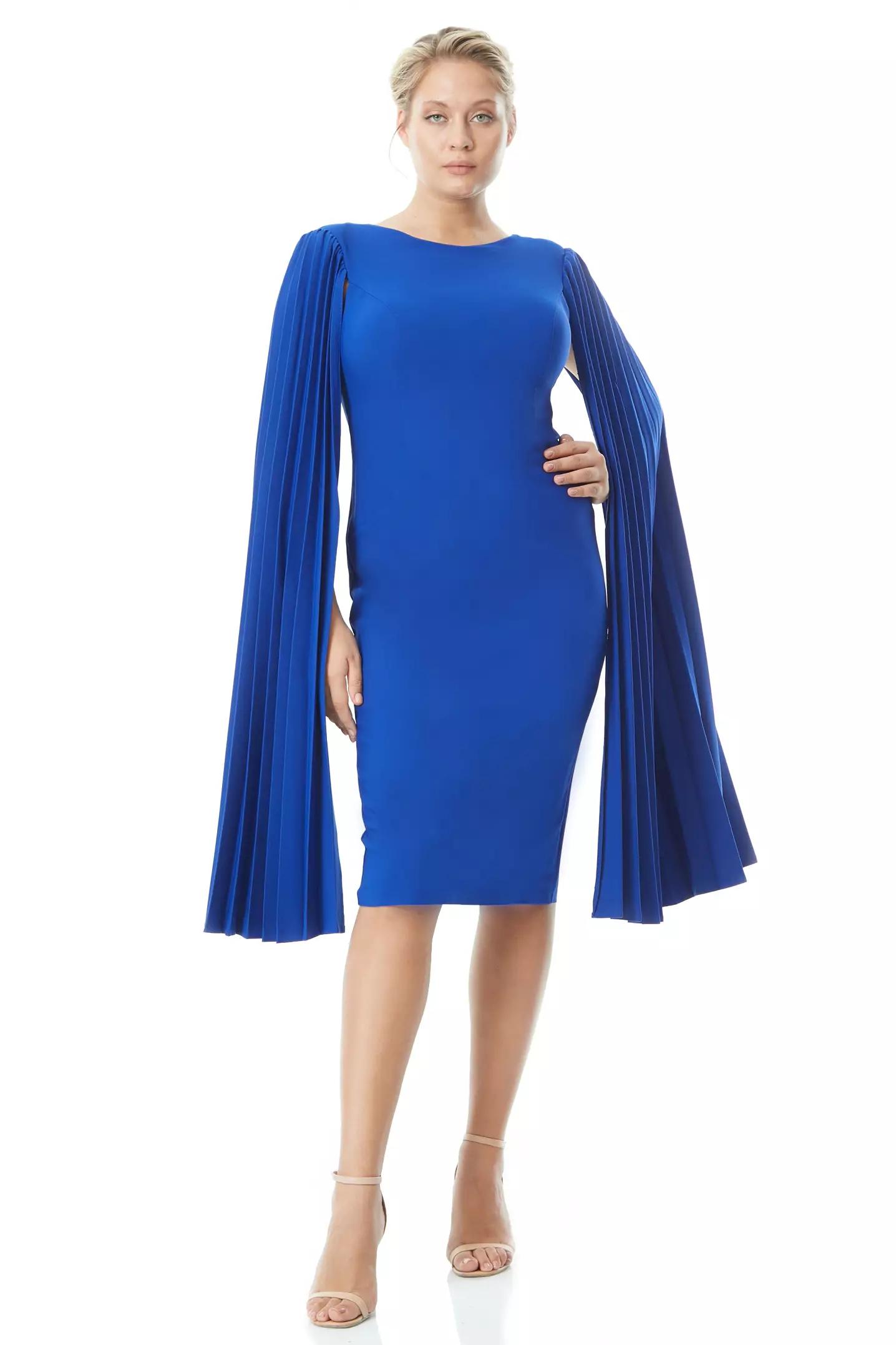 Blue plus size crepe long sleeve maxi dress