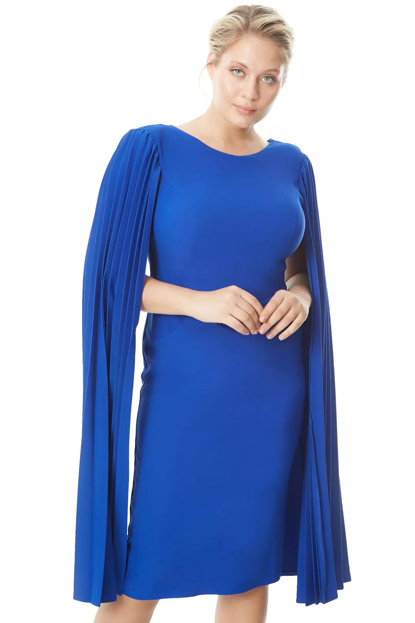 Blue plus size crepe long sleeve maxi dress