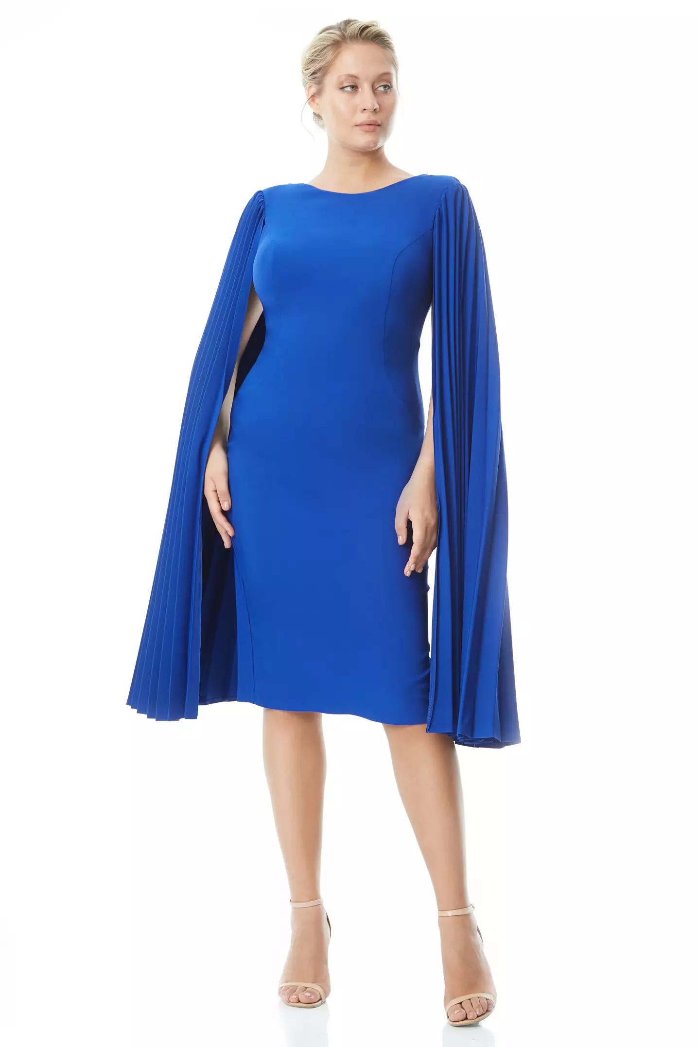 Blue plus size crepe long sleeve maxi dress