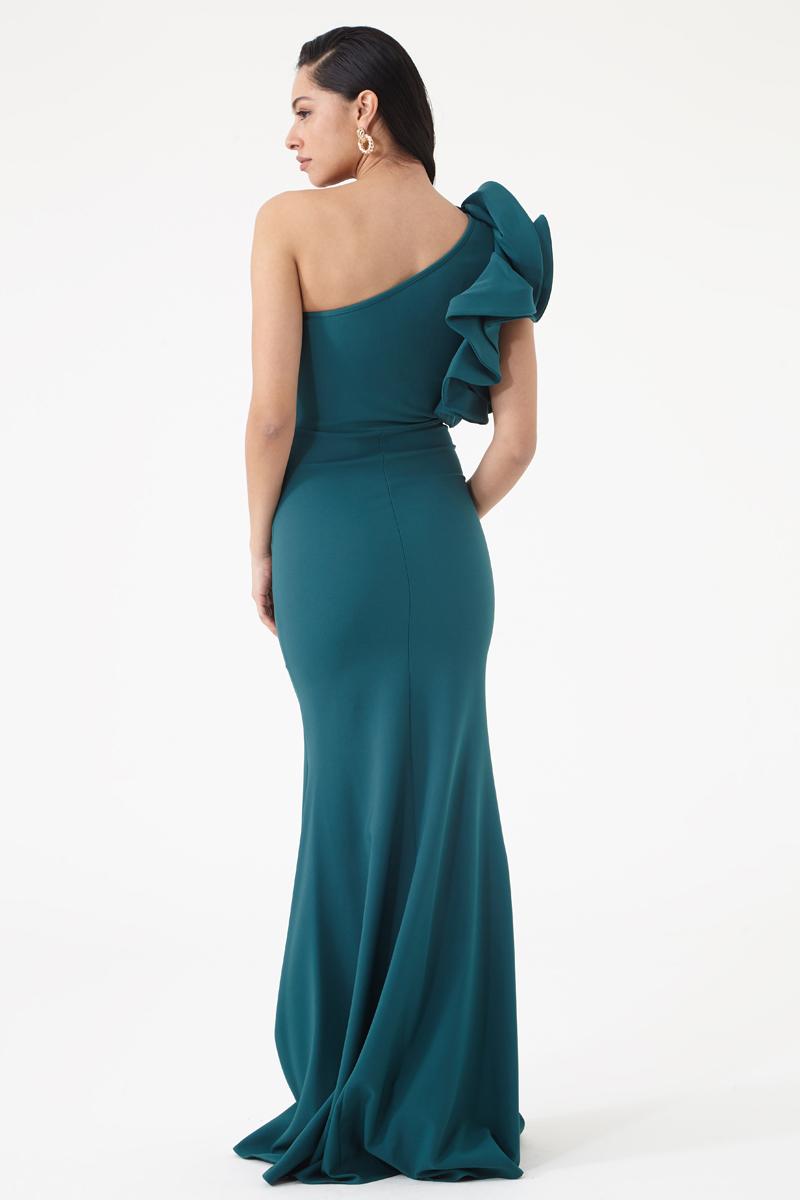 Petrol Crepe Maxi Dress