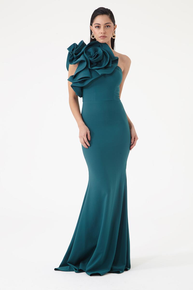 Petrol Crepe Maxi Dress