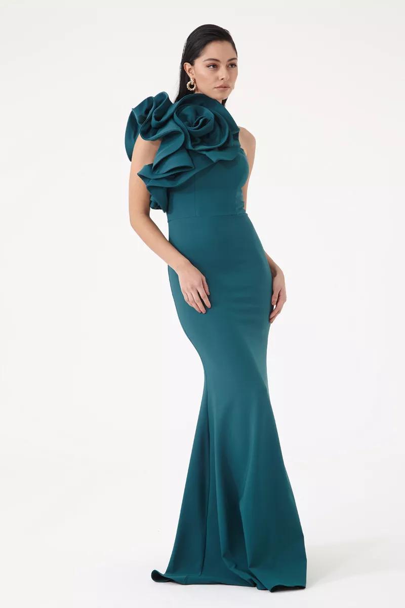 Petrol Crepe Maxi Dress