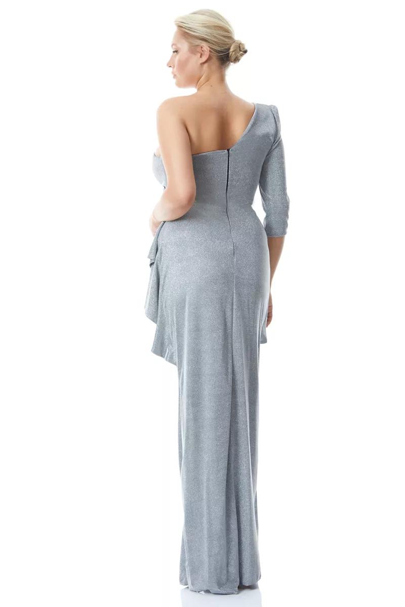 Silver plus size glare one arm maxi dress