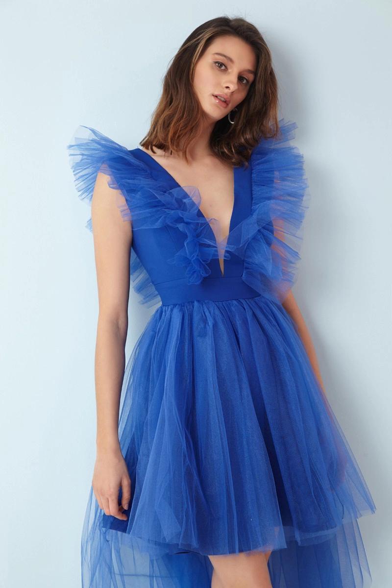 Sax Tulle Sleeveless Mini Dress