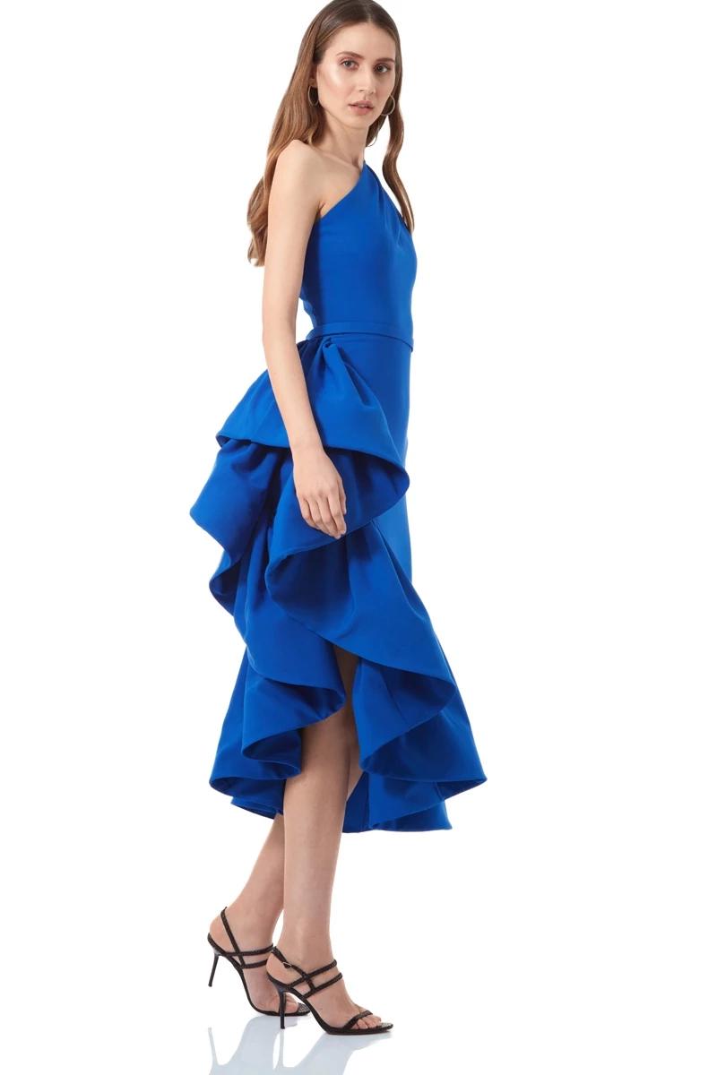 Blue crepe one arm maxi dress