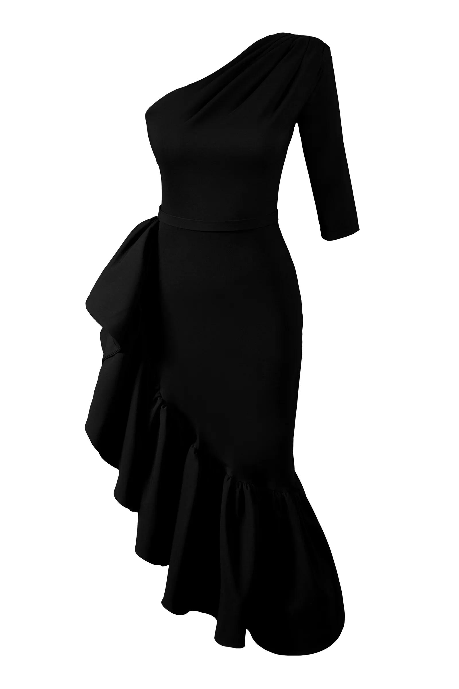 Black crepe one arm maxi dress