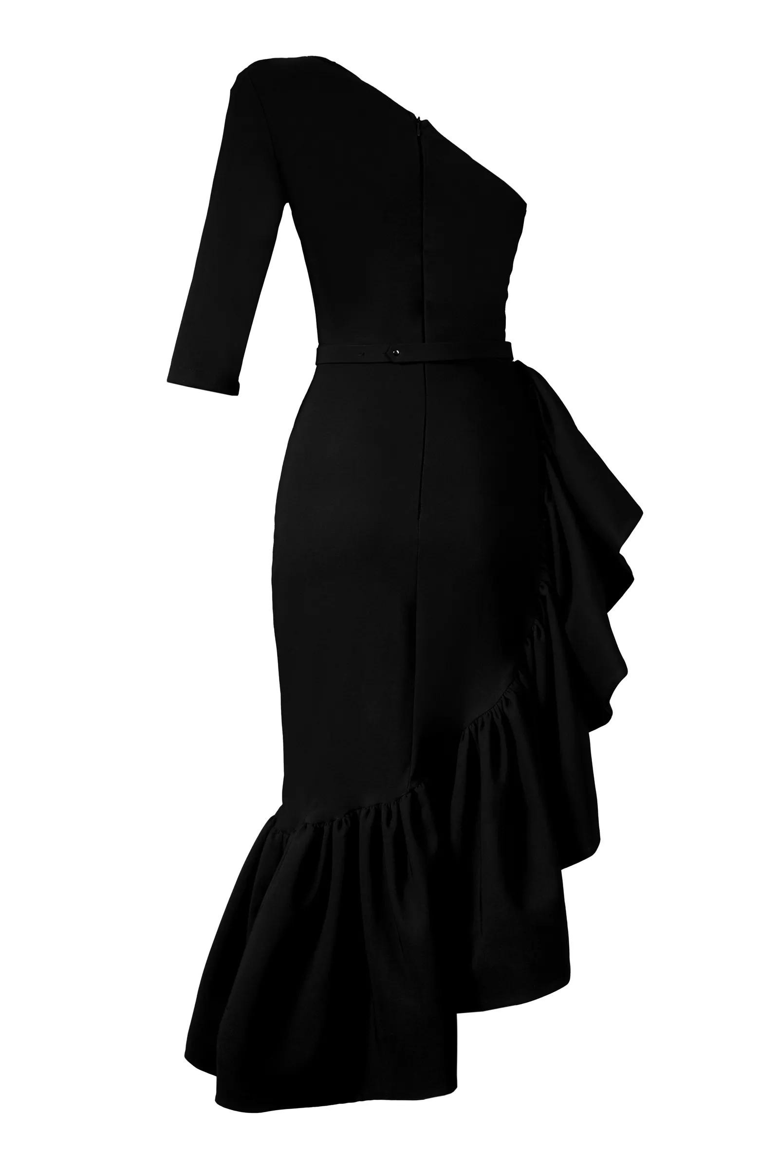 Black crepe one arm maxi dress