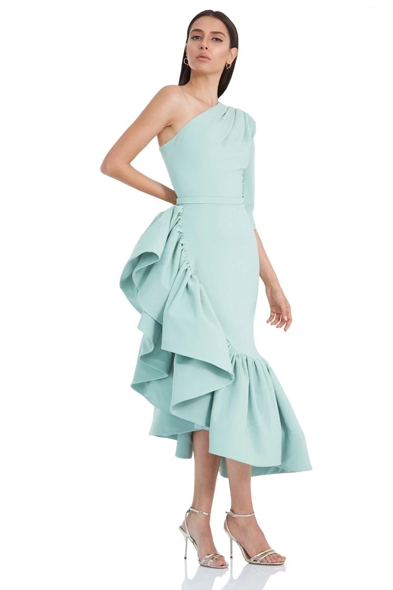 Mint Green Crepe One Arm Maxi Dress