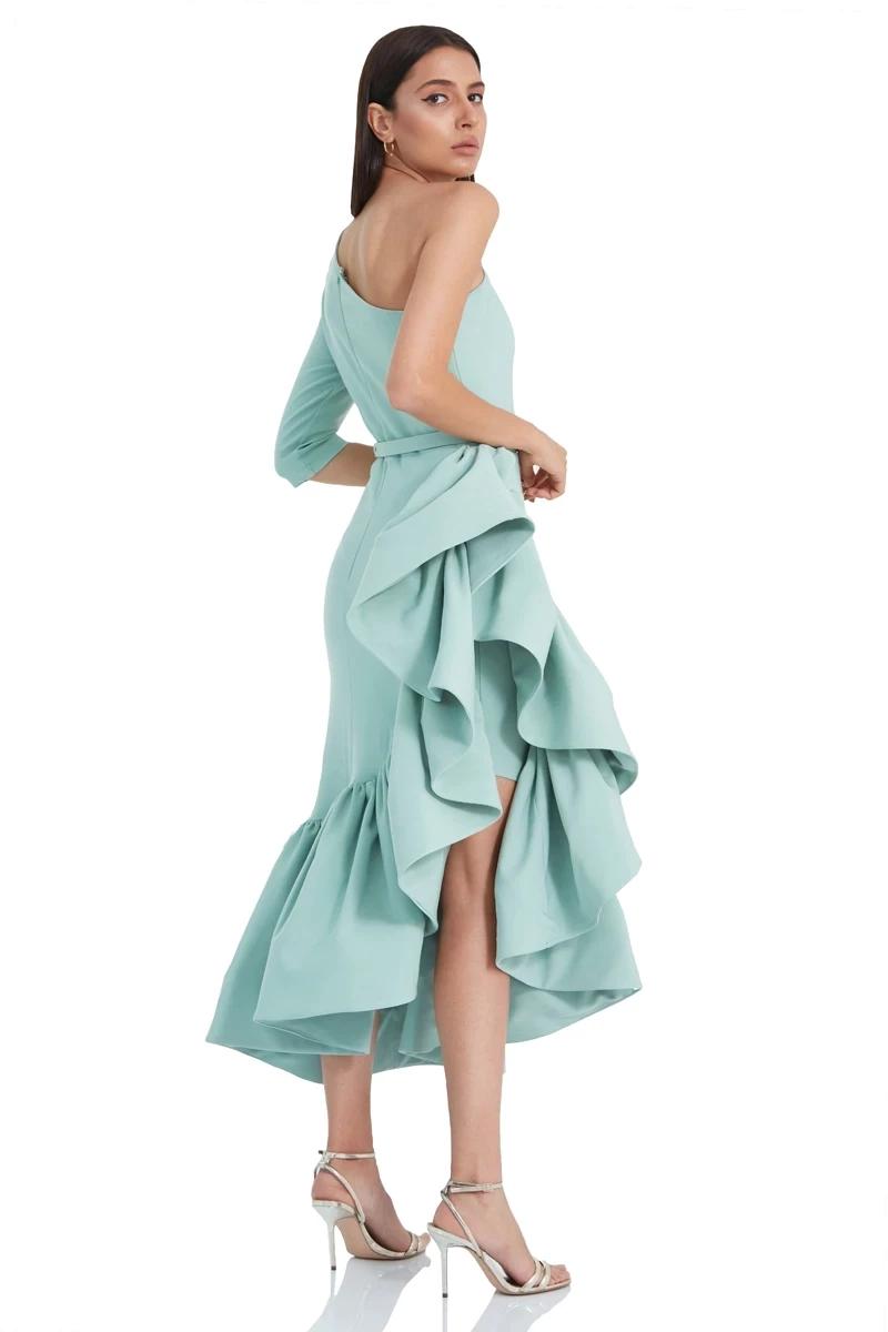 Mint Green Crepe One Arm Maxi Dress