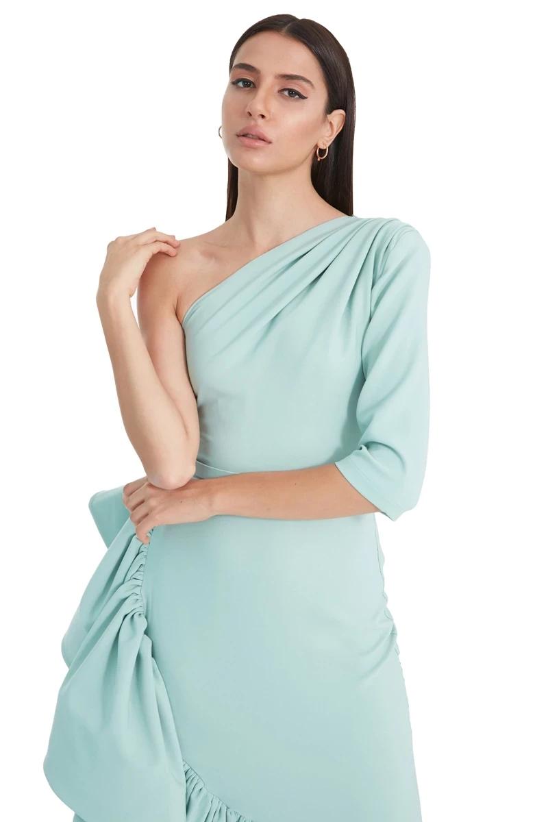 Mint Green Crepe One Arm Maxi Dress