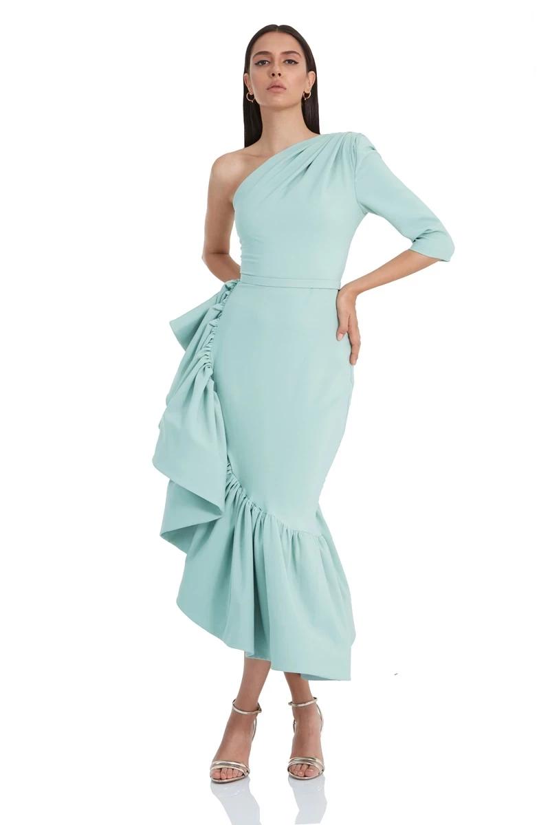 Mint Green Crepe One Arm Maxi Dress