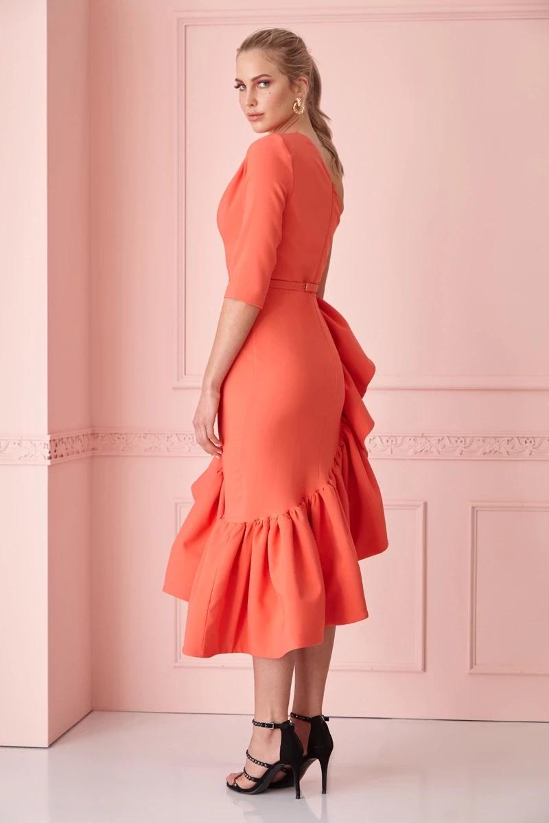 Orange Crepe Midi Dress