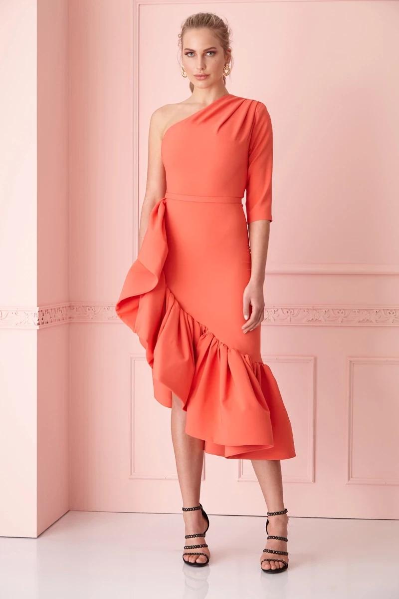 Orange Crepe Midi Dress