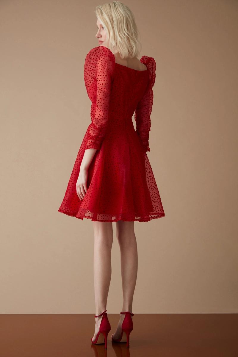 Red tulle long sleeve mini dress