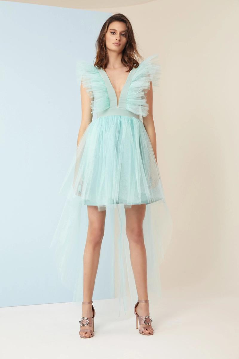 Mint green tulle sleeveless mini dress