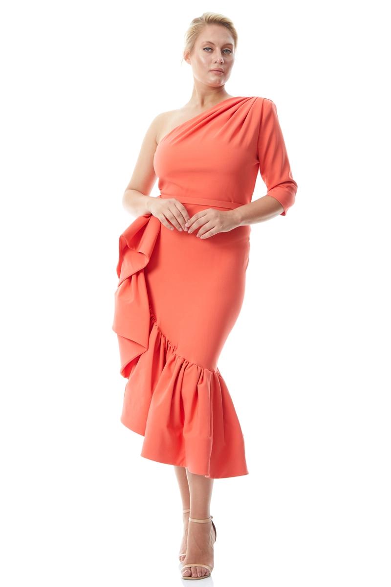 Orange Plus Size Crepe Midi Dress