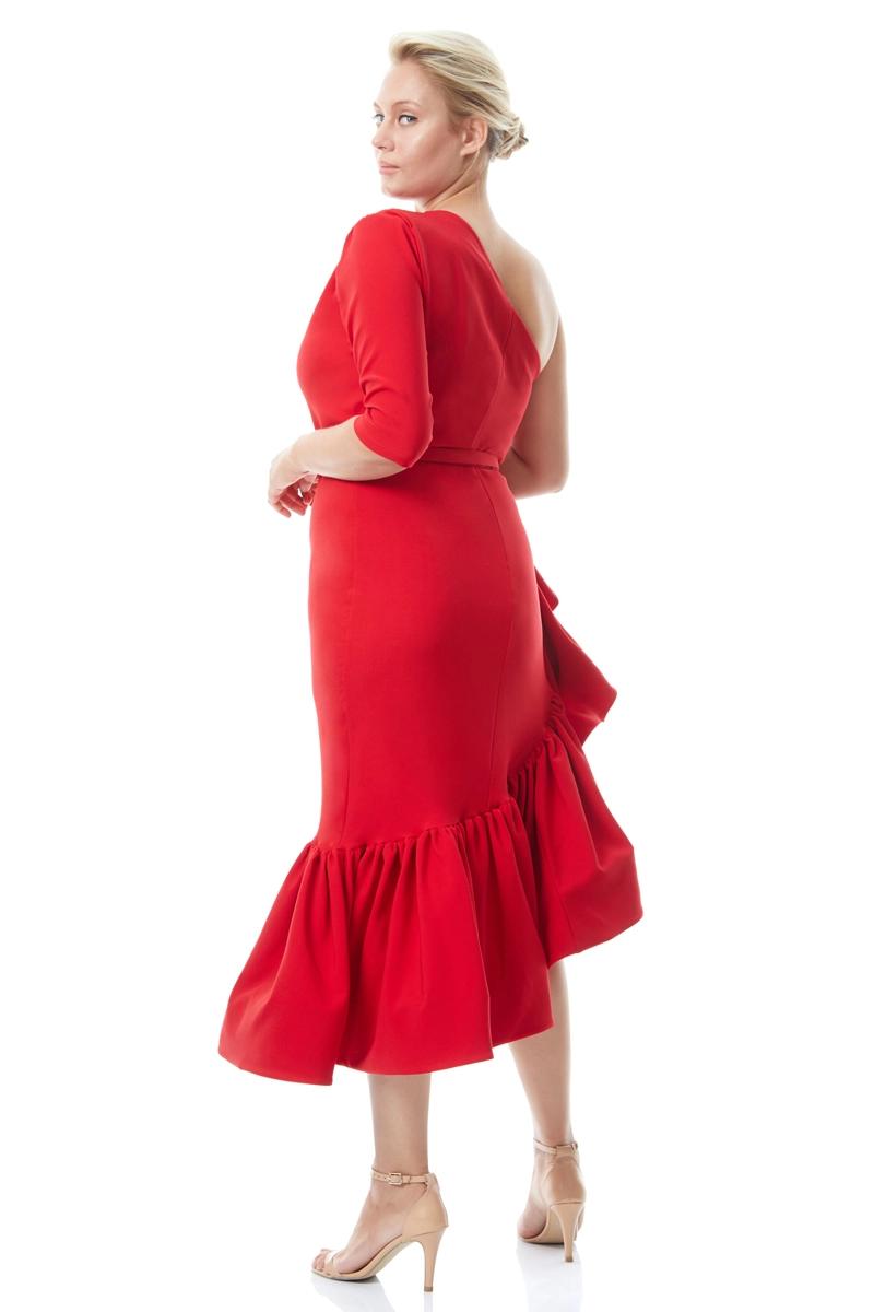 Red plus size crepe one arm maxi dress