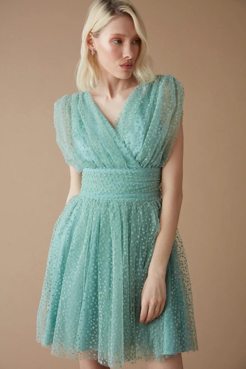 Mint green tulle sleeveless mini dress