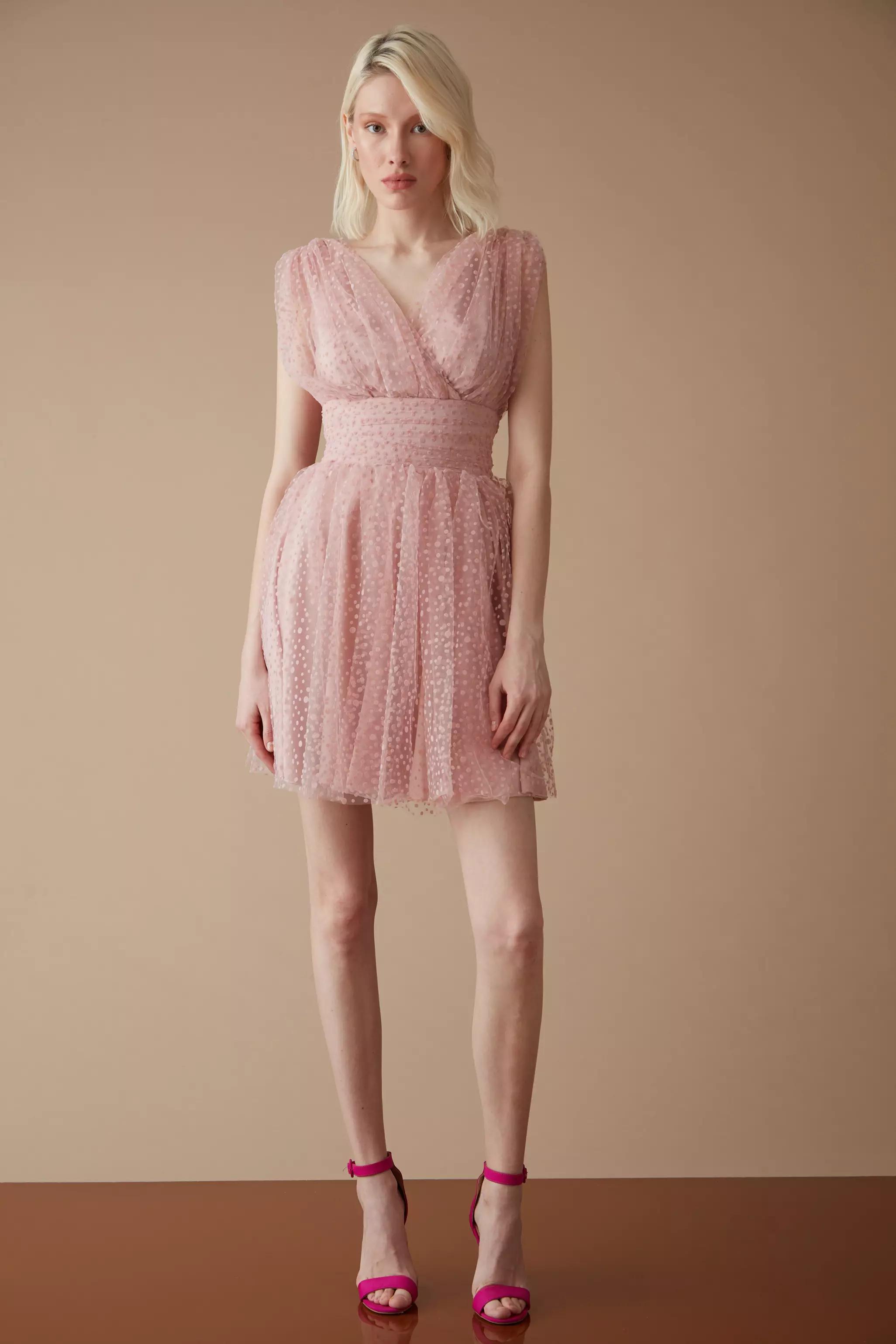 Blush tulle sleeveless mini dress