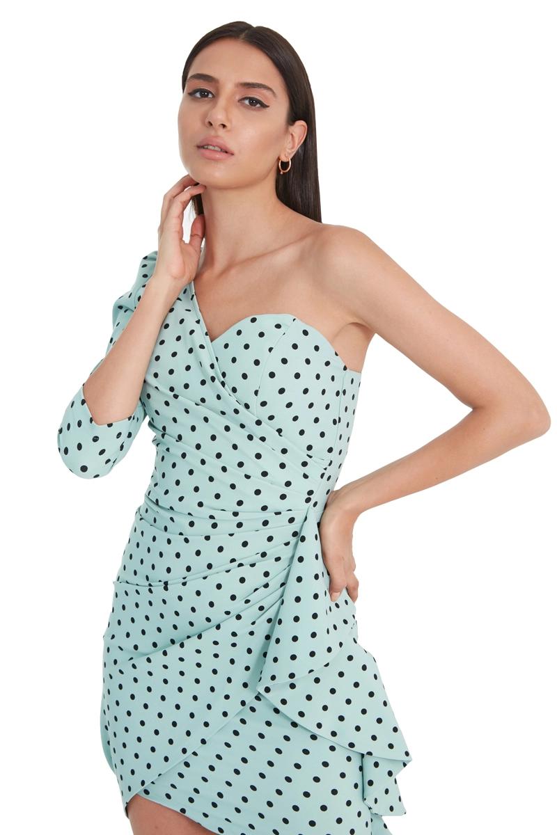 Printed Crepe One Arm Mini Dress