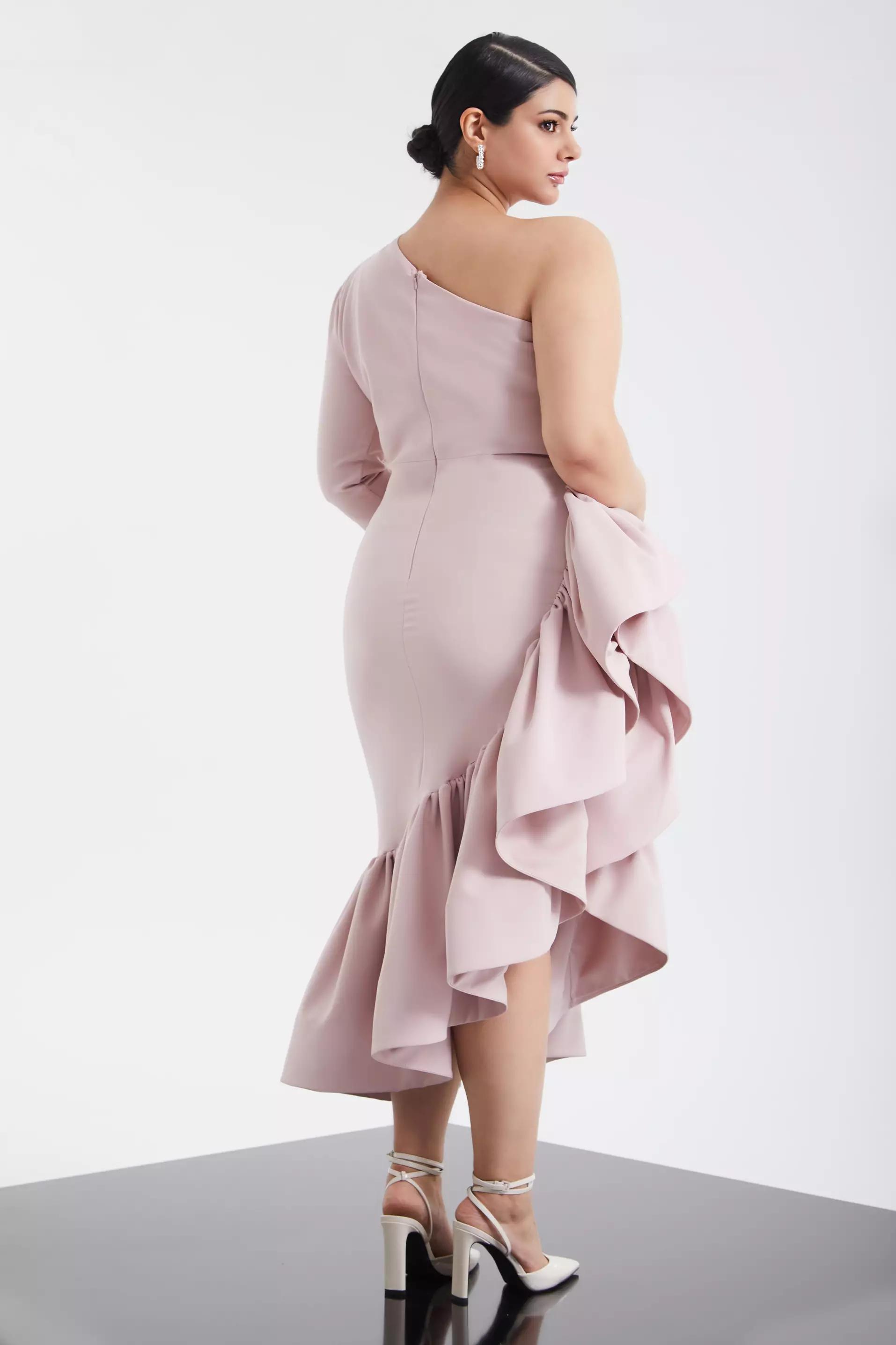 Blush plus size crepe one arm maxi dress