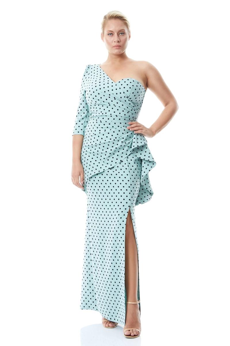 Printed Plus Size Crepe One Arm Maxi Dress