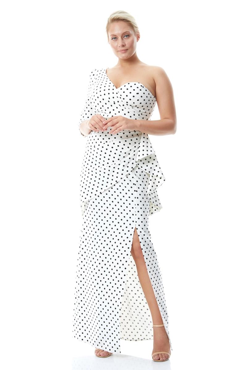 Printed Plus Size Crepe One Arm Maxi Dress