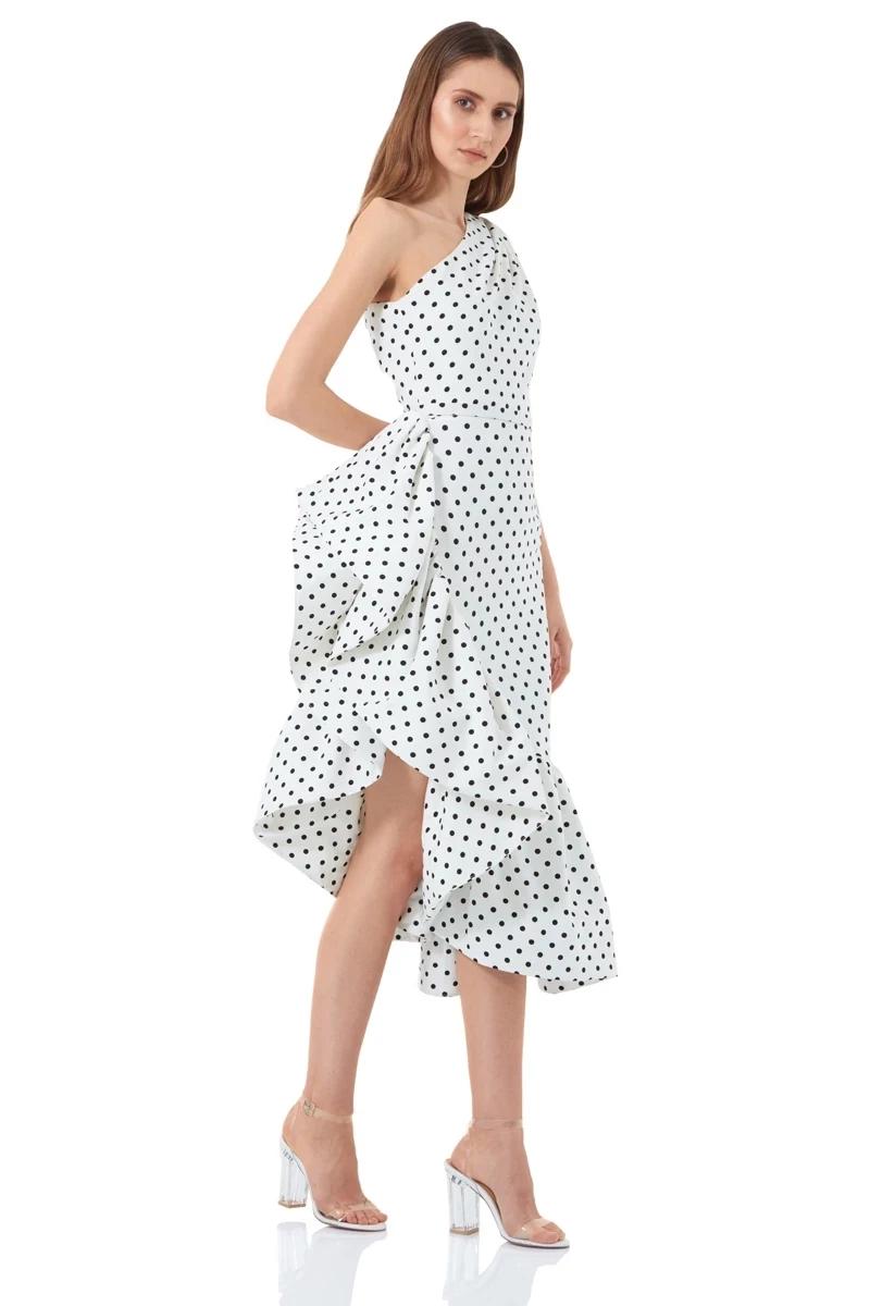 Printed Crepe One Arm Midi Dress