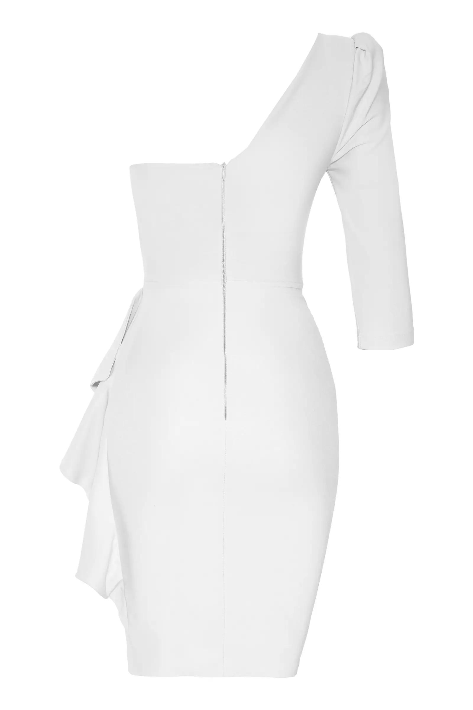 White crepe one arm mini dress