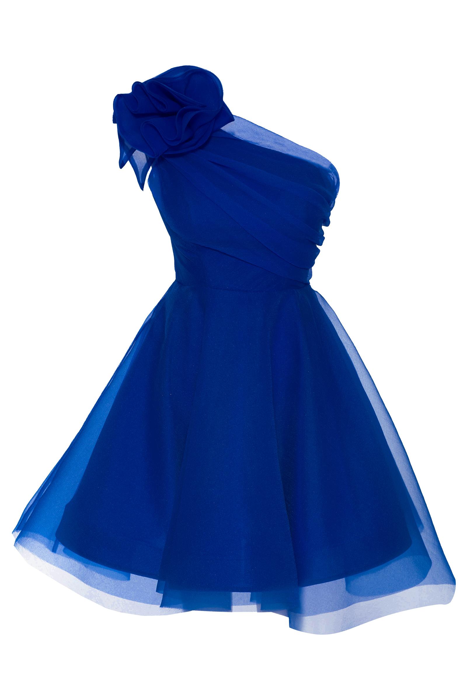 Blue tulle one arm mini dress