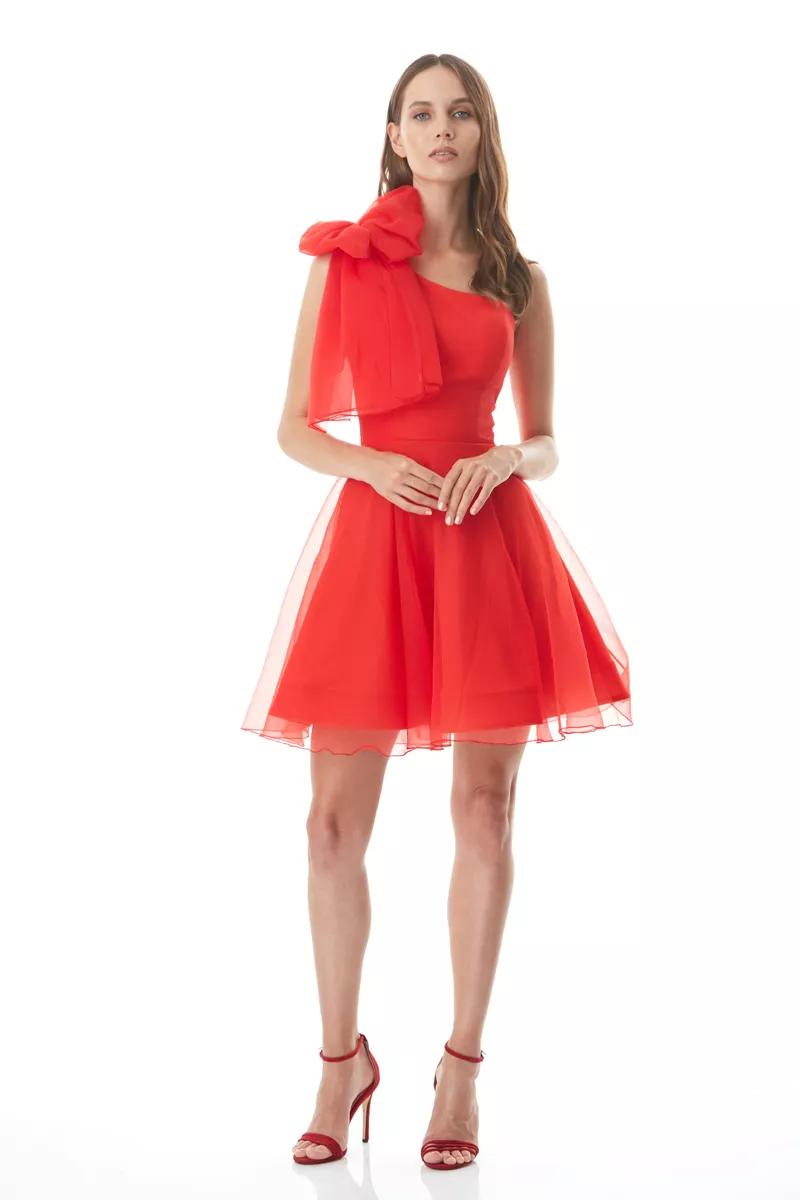 Red tulle sleeveless midi dress